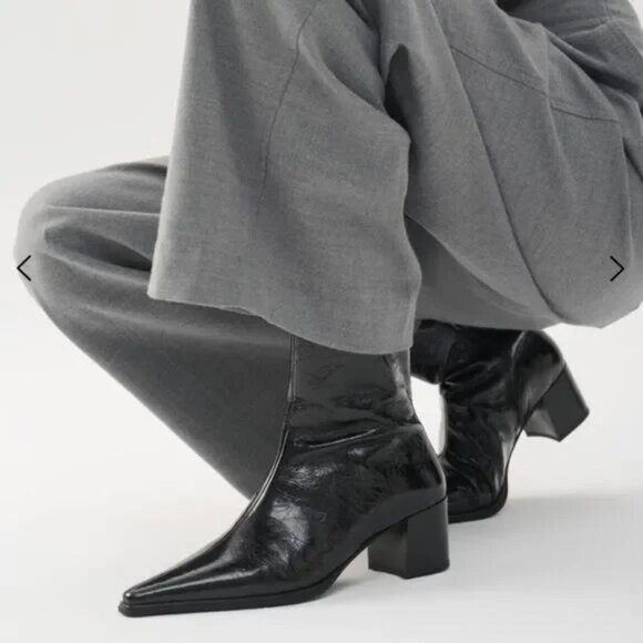 Vagabond Shoes - Vagabond Giselle Boots Black Patent Leather Shiny Pointy Toe Heel Ankle Boots 8